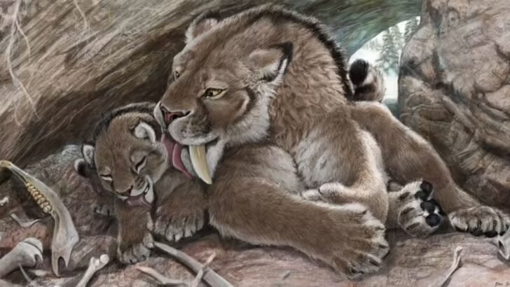 saber-tooth mom grooms her cub