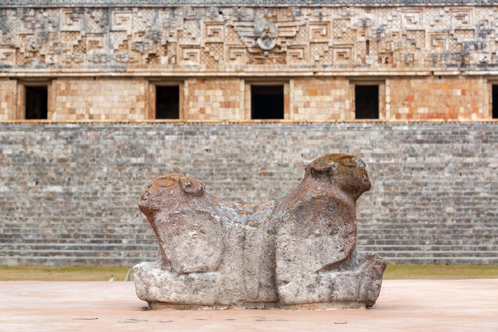 Two-Headed Jaguar Statue in Mayan ruins.
