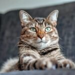brown tabby cat lying on white textile